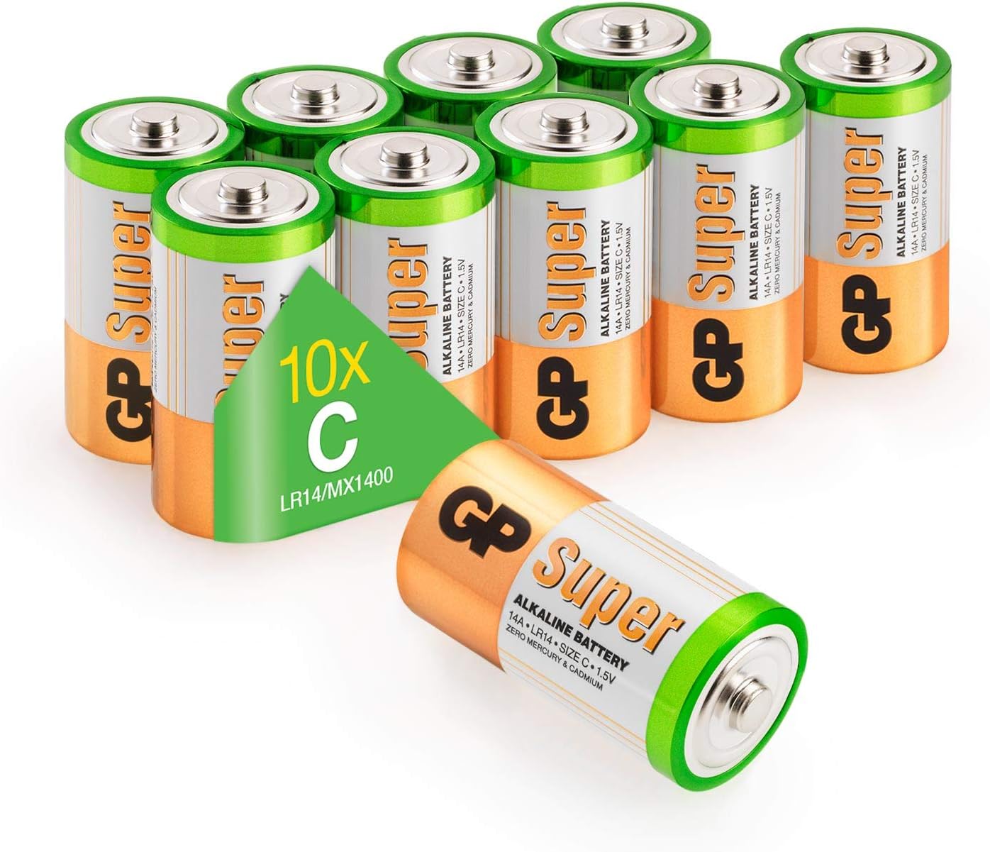 GP Batterien C/Baby Super Alkaline 1,5V LR14 Batterien, 10 Stück Babyzellen im Vorratspack ...